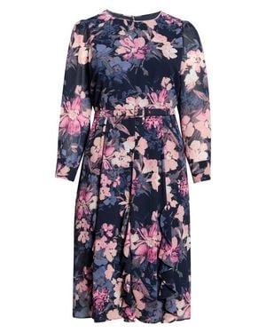 Tahari Floral Belted Long Sleeve Dress - Blue