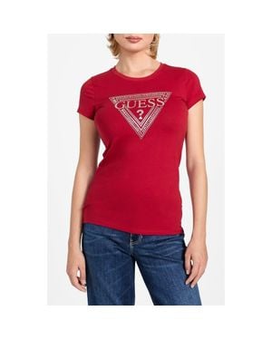 Guess Rhinestone Logo T-Shirt - Red