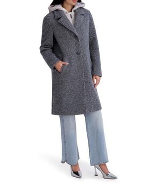 Kenneth Cole Textured Coat With Hoodie Bib - Blue