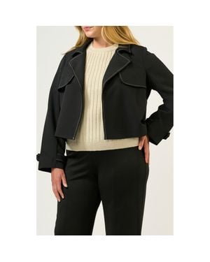 Estelle Jude Contrast Topstitch Detail Crop Trench Jacket - Black