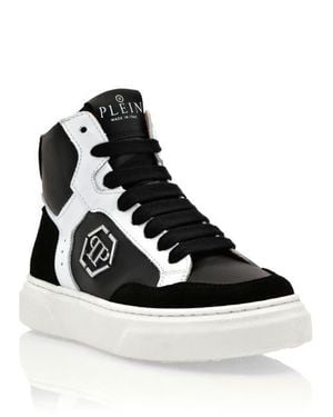 Philipp Plein Leather Hi-Top Sneakers Hexagon Boy - Black