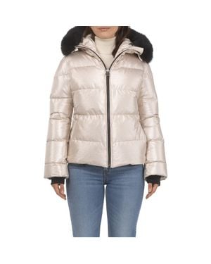 Gorski Apres-Ski Short Bomber Jacket With Detachable Genuine Shearling Hood Trim - Natural