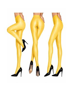 LECHERY 3-Pack Semi Sheer Glossy Shiny Pantyhose Tights - Yellow