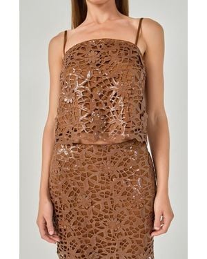 Endless Rose Sequin Floral Lace Cami Top - Brown