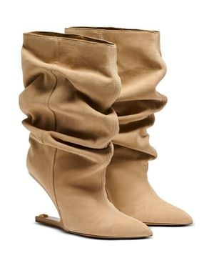 Balmain No Wedge Suede Ankle Boots - Natural