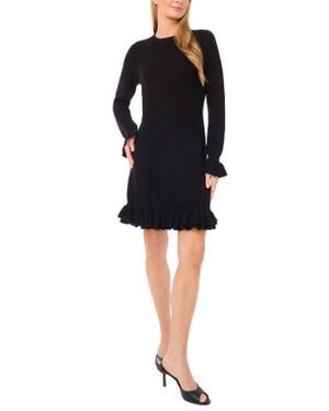 Cece Ruffle Trim Long Sleeve Sweater Minidress - Black