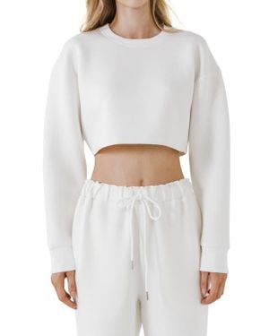 Grey Lab Lounge Wear Crop Crewneck Sweatshirt - White