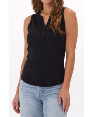 Threads For Thought Akia Feather Ribbed Henley Tank - Black