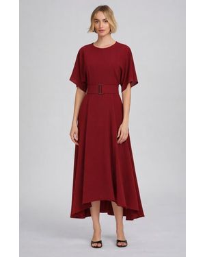 Elle Collection Belted Midi Dress - Red