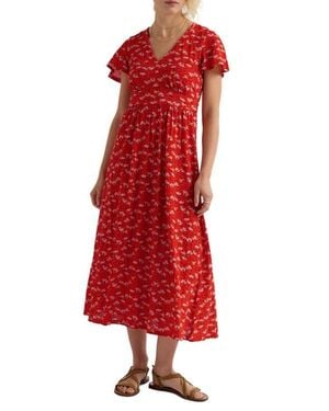 Seasalt Cornwall Chateaux Floral Organic Cotton Midi Dress - Red