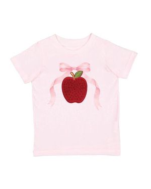 Sweet Wink Apple Rhinestone Patch Short Sleeve T-Shirt - Pink