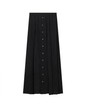 Maxmrkt Maxi Gauze Faux Button Front Elastic Waistband Skirt - Black