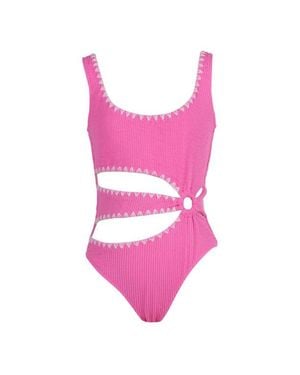NESSI BYRD Textured Cutout Embroidery Edging With Ring-Detail One-Piece Swimsuit - Pink