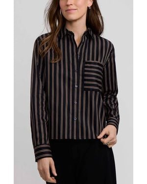 Foxcroft Jodie Stripe Cotton Button-Up Shirt - Black