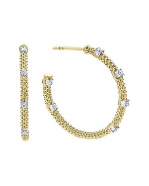 Lagos Superfine Signature Caviar Diamond Hoop Earrings - White