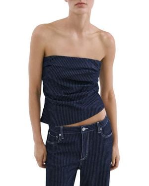 Mango Isola Pinstripe Denim Strapless Top - Blue
