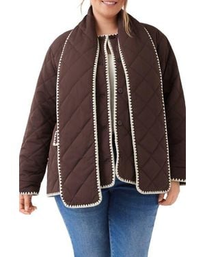 Karen Kane Edge Stitch Quilted Jacket With Scarf - Brown