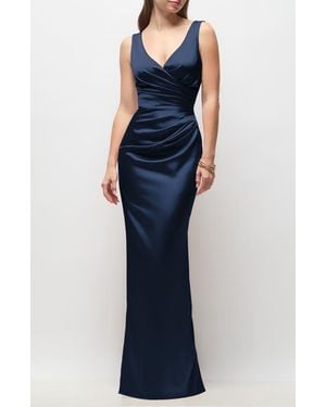 After Six Valentina Stretch Charmeuse Column Gown - Blue