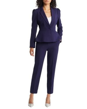 Tahari Peplum Blazer & Tapered Pants Set - Blue