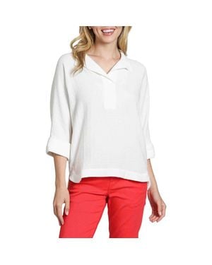 Apny Textured High-Low Popover Top - White