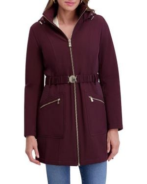 Kensie Soft Shelled Hooded Belted Zip-Up Coat - Red