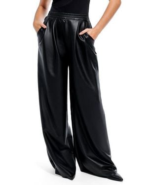 Popilush Faux Leather High Waisted Wide Leg Pants - Black