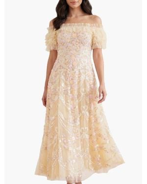 Needle & Thread Ribbon Heart Off-Shoulder Ankle Gown - Natural