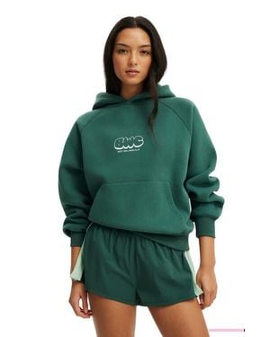 Cotton On Active Plush Premium Graphic Raglan Hoodie - Green