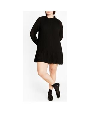 City Chic Solana Ruffle Long Sleeve Plissé Minidress - Black