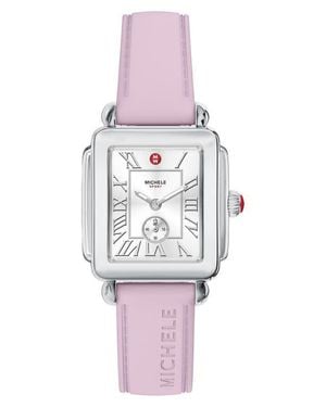 Michele Deco Sport Mid Silicone Strap Watch, 29Mm X 31Mm - Pink