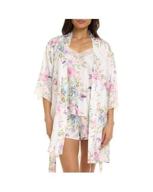 Flora Nikrooz Sabrina Floral Print Satin Short Pajamas & Robe Set - White