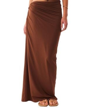 SNDY'S Amabel Asymmetric Waist Maxi Skirt - Brown