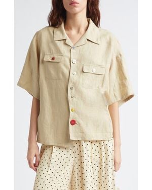 Undercover Asymmetric Linen Camp Shirt - Natural