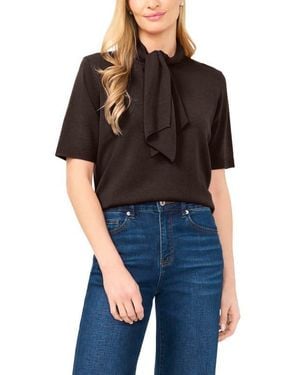 Cece Tie Neck Short Sleeve Sweater - Black