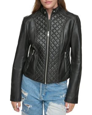 Andrew Marc Quilted Panel Leather Jacket - Black