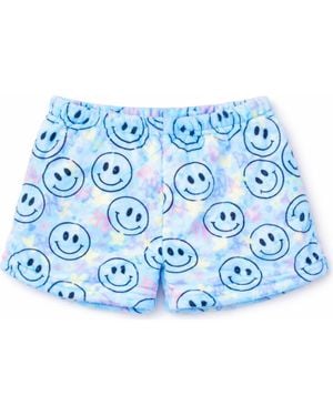PREPPY GOOSE Plush Smiley Loungewear Shorts - Blue