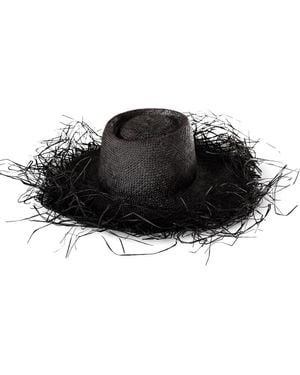 BrunnaCo The Catalina Frayed Straw Sun Hat - Black