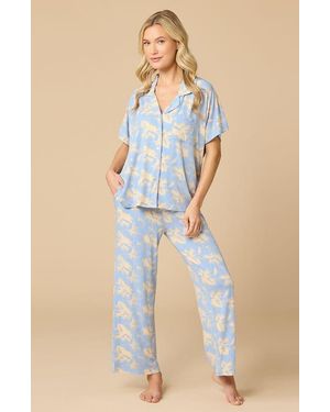 Softies Soft Sleep Caftan Top And Cropped Pant Pajama Set - Blue
