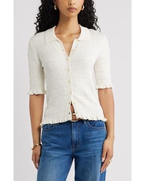 Open Edit Textured Short Sleeve Cardigan - White