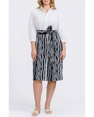 Foxcroft Esther Belted Braid Print Shirtdress - Blue