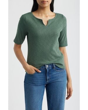 NIC+ZOE Elbow Sleeve Notch Neck T-Shirt - Green