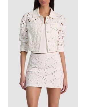 Alice + Olivia Chloe Eyelet Embroidered Denim Jacket - White