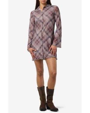 Noisy May Gracie Long Sleeve Mini Shirtdress - Red