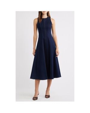 ZOE AND CLAIRE Topstitch Detail Sleeveless Denim Dress - Blue