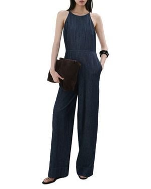 Mango Chambray Wide Leg Jumpsuit - Blue