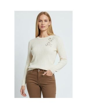 Exquise Ryann Embroidered Knit Blouse - White