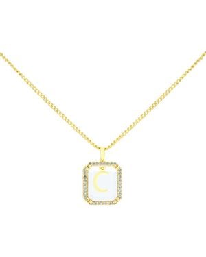 LA MENO Crystal Letter Square Pendant Necklace - Metallic
