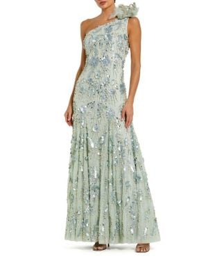 【Mac Duggal】Pink One Shoulder Beaded Mesh Dress 関税送料込 Mac Duggal 3D Flower Detail One Shoulder Beaded Mesh Gown in