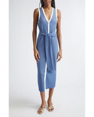 Toccin Bex Tie Front Sleeveless Mid Dress - Blue