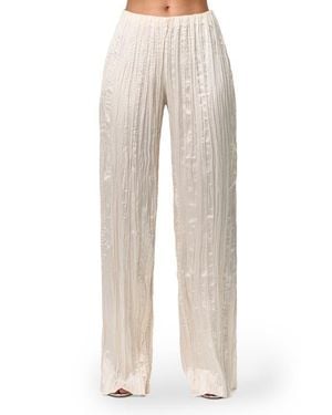 Naked Wardrobe Plissé Straight Leg Satin Pants - Natural